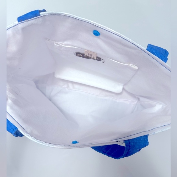 Handcrafted Love & Light White and Blue Handbag 13W‎ x 9H - Picture 3 of 4